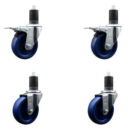 Service Caster 4'' Solid Poly Swivel 1-5/8'' Expanding Stem Caster Set 2 Total Lock Brakes, 4PK SCC-EXTTL20S414-SPUS-2-S-2-158